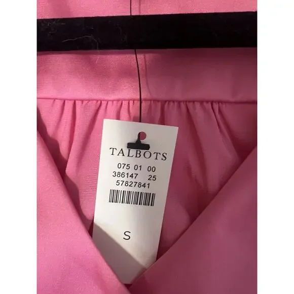 Talbots Women’s Pink V-Neck Long Sleeve Gold Button Down Satin blouse Size S NWT - Picture 10 of 12